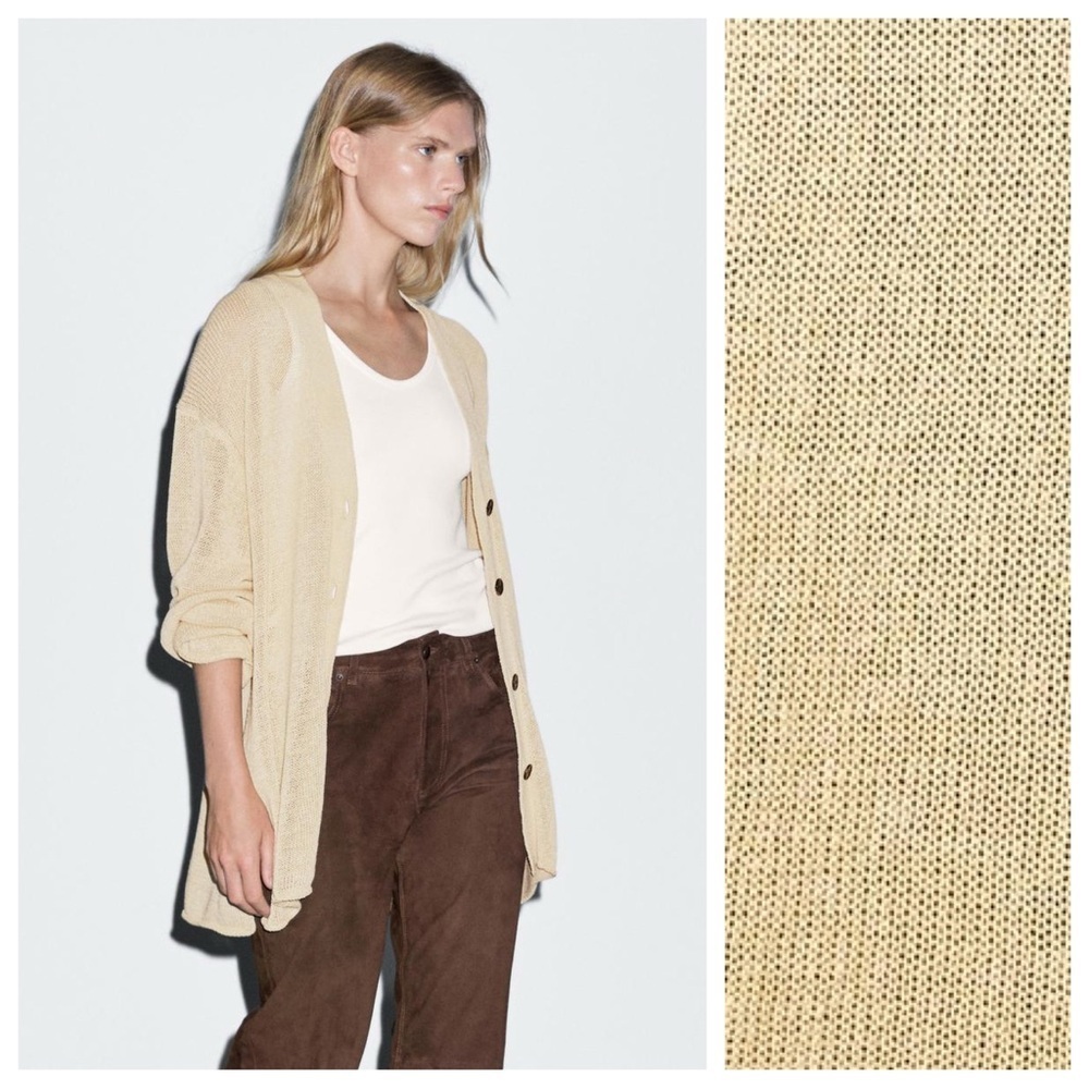 NWT. Massimo Dutti Cream Cotton Blend Oversize Fine Knit Cardigan. Size M. - Picture 5 of 13